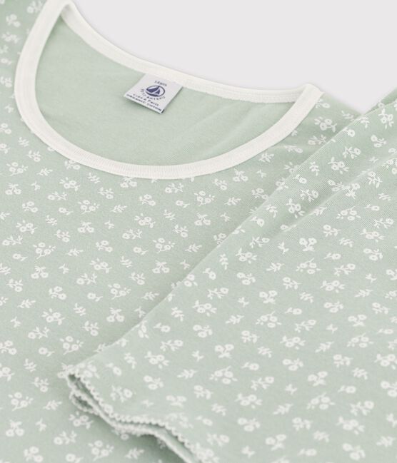 Girls' Cotton Short Pyjamas with Floral Pattern HERBIER green/MARSHMALLOW