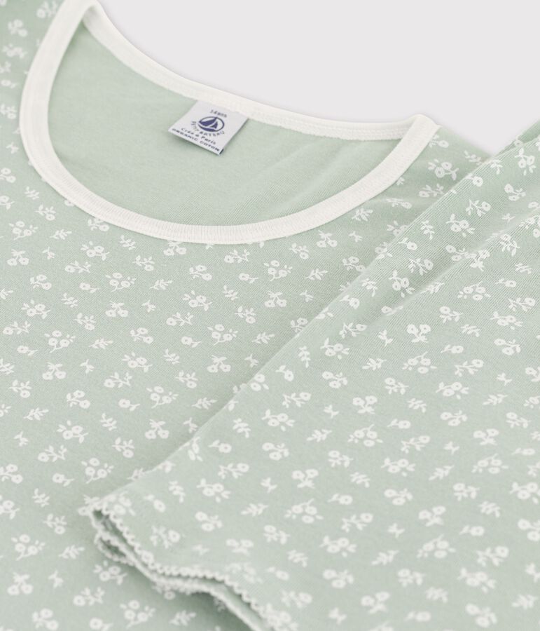 Girls' Cotton Short Pyjamas with Floral Pattern green/white