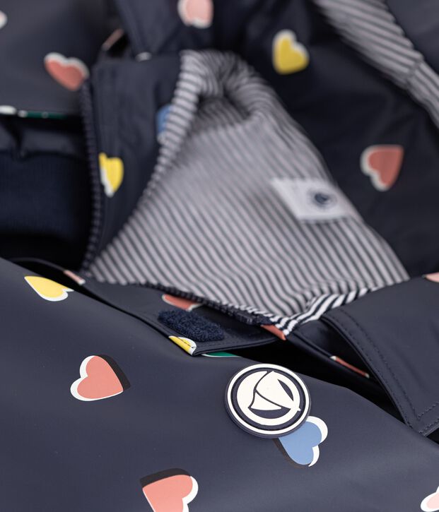 Children's heart print raincoat blue/multicolor