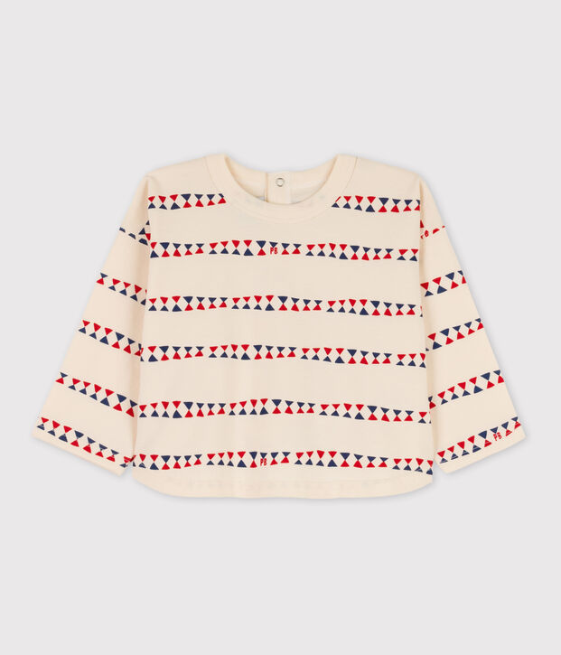 Babies' Long-Sleeved Printed Cotton T-Shirt Ecru/multicolor