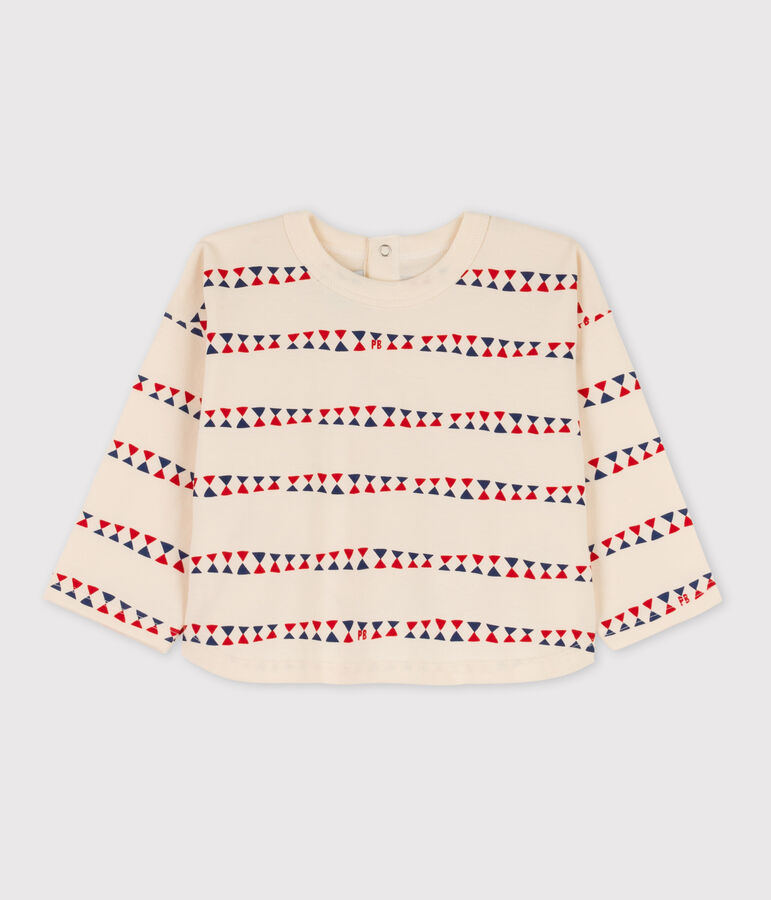 Babies' Long-Sleeved Printed Cotton T-Shirt Ecru/multicolor