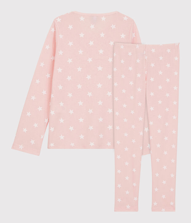 Girls' Star Print Cotton Pyjamas pink/white