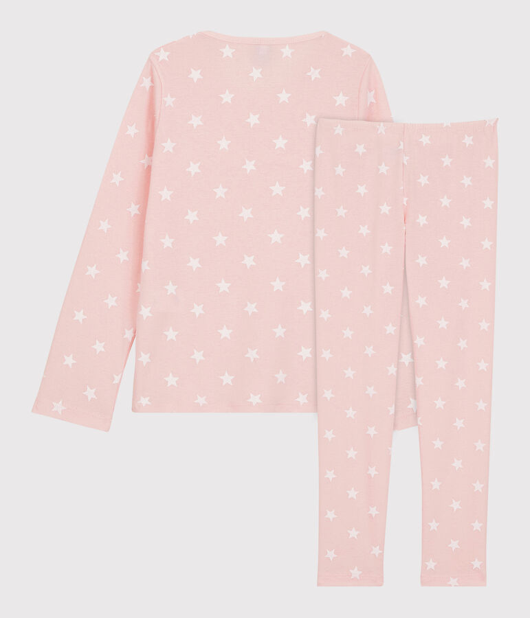 Girls' Star Print Cotton Pyjamas MINOIS pink/MARSHMALLOW white