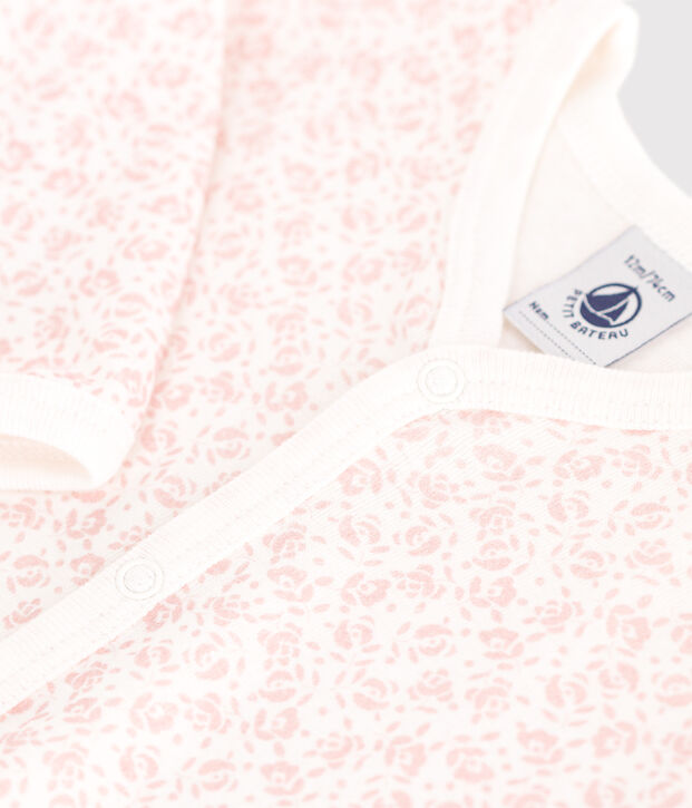Babies' footless floral cotton pyjamas suit white/pink