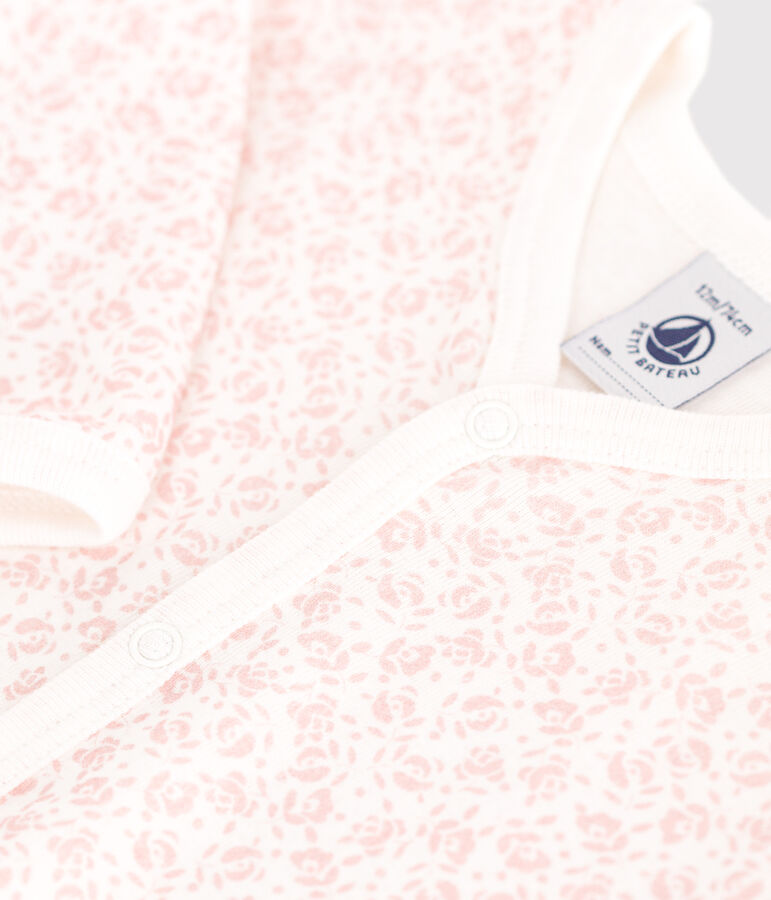 Babies' footless floral cotton pyjamas suit MARSHMALLOW /PANTY