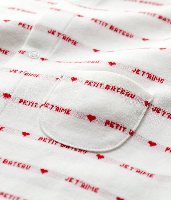 Petit Bateau Organic Cotton Playsuit With Woven "Je t'aime" MARSHMALLOW white/PEPS red