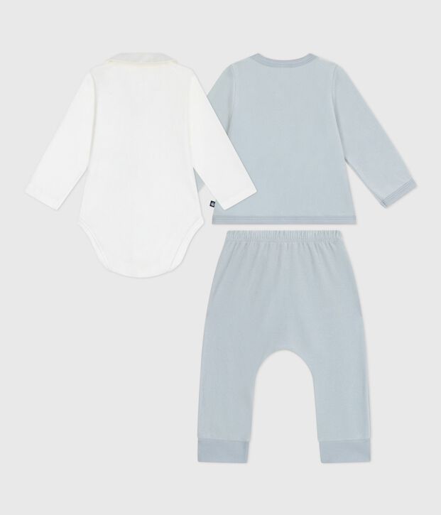Babies' 2-piece velour gift set, the body embroidered with a bear blue