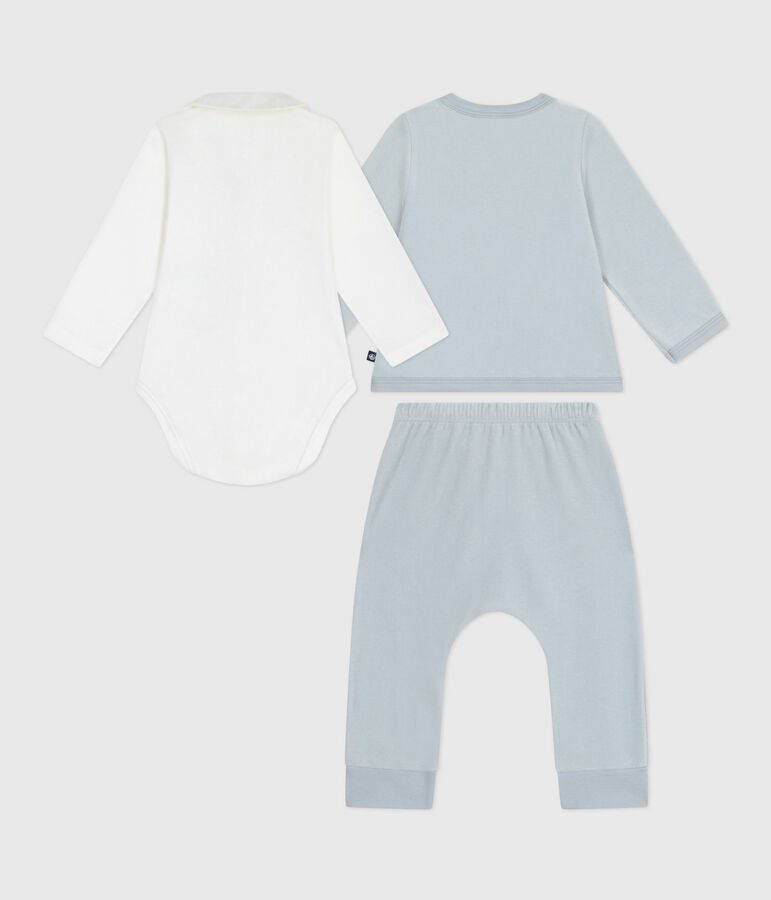Babies' 2-piece velour gift set, the body embroidered with a bear blue