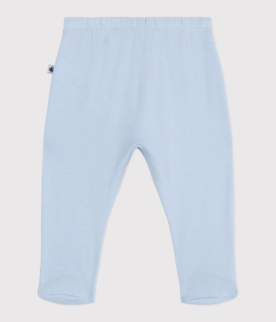 Newborn babies' plain cotton trousers with feet TOUDOU blue