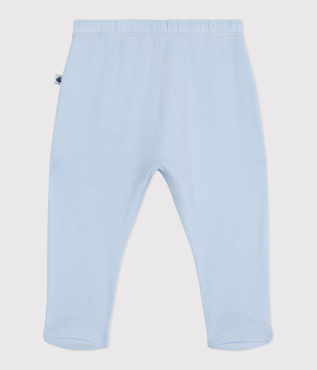 Newborn babies' plain cotton trousers with feet blue