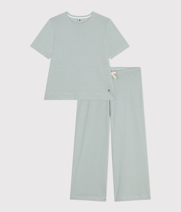 Women's Pinstriped Cotton Pyjamas green/white