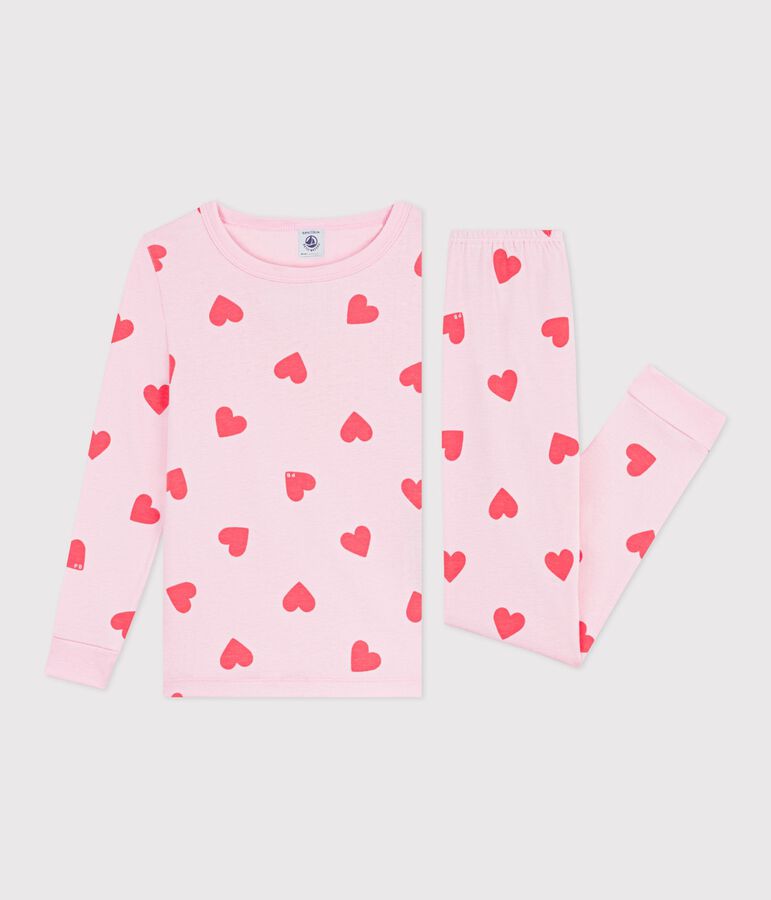 Children's snug-fitting cotton heart print pyjamas MARQUISE /PEACHY