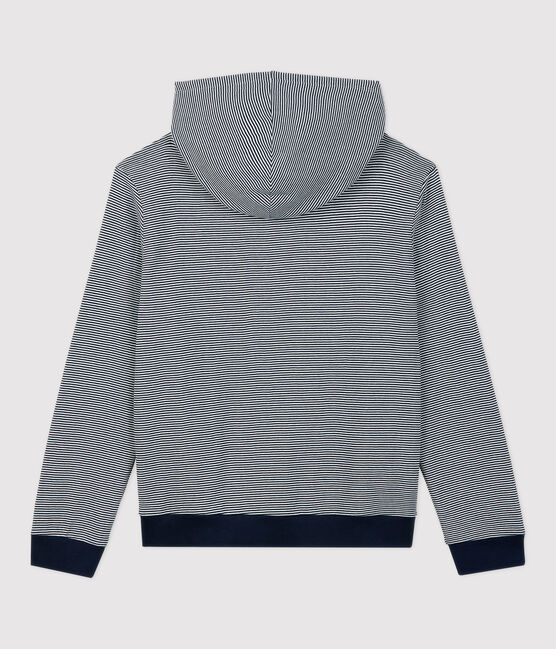 Women's Striped Cotton Hoodie SMOKING blue/MARSHMALLOW white