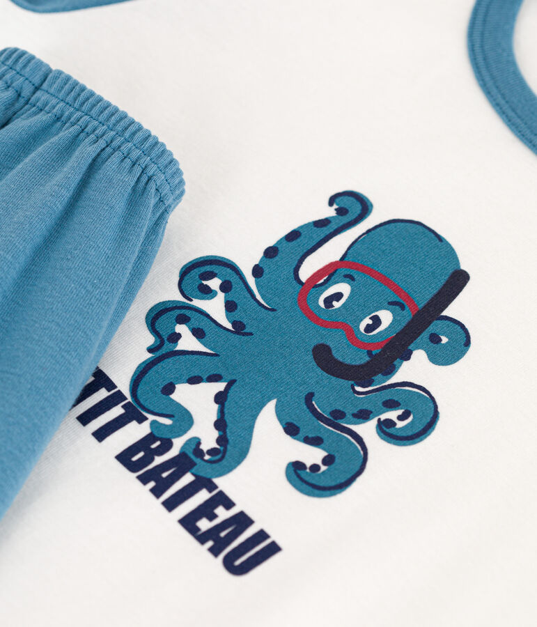 Children's unisex octopus print cropped cotton pyjamas blue/white
