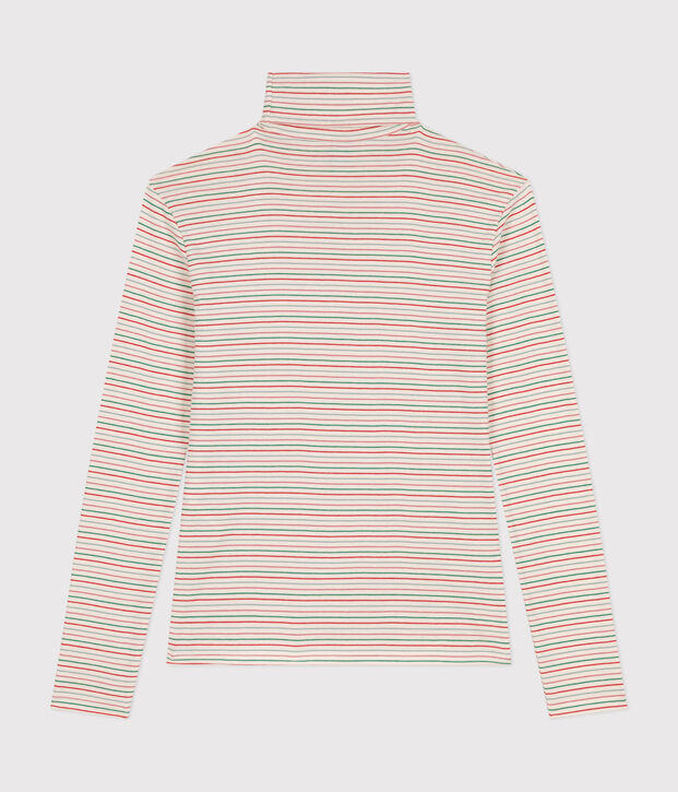 Women's Iconic roll neck cotton T-shirt Ecru/multicolor