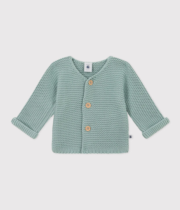 Babies' Moss Stitch Knit Cardigan green