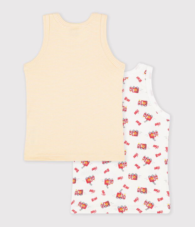 Pack of children's firefighter print cotton vest tops multicolor