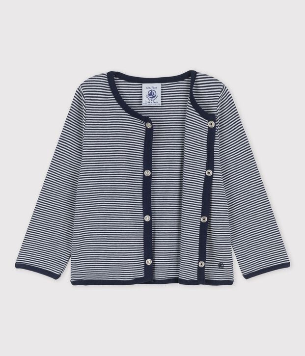 Babies' Organic Cotton Pinstriped Cardigan blue/white