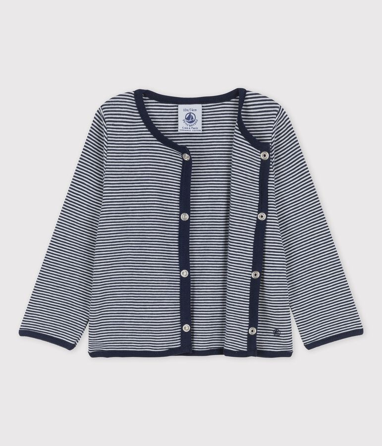Babies' Organic Cotton Pinstriped Cardigan SMOKING blue/MARSHMALLOW white