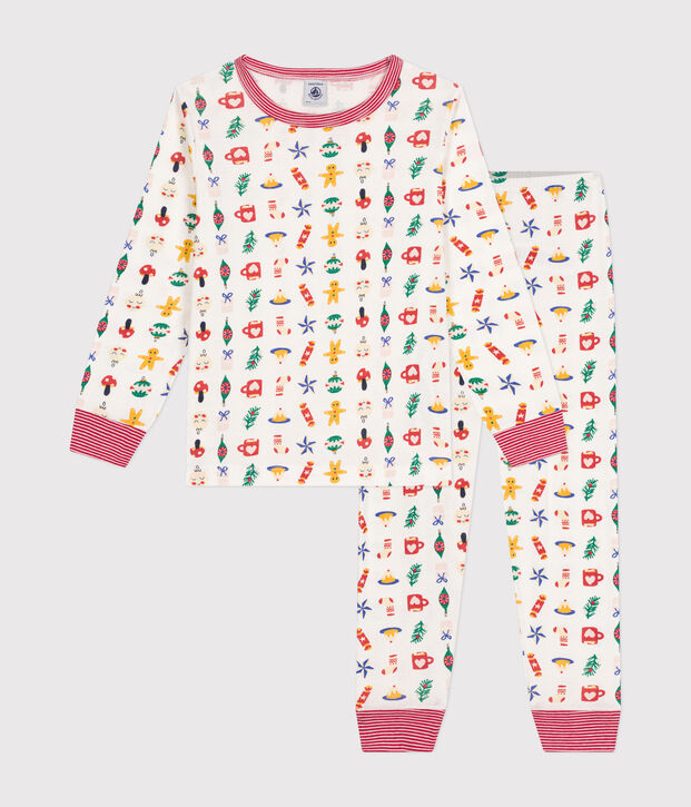 Children's Christmas print cotton pyjamas white/multicolor