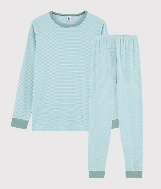 Unisex Blue Stripy Ribbed Pyjamas TIKI blue/MARSHMALLOW white