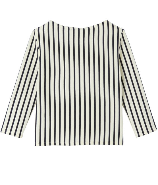 Marinière femme courte brodée COQUILLE beige/SMOKING blue