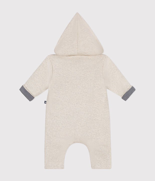 Babies' padded hooded cotton jumpsuit beige