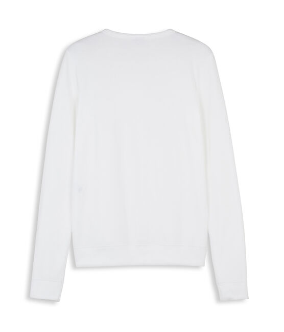 Women's long-sleeved V-neck striped tee ECUME white