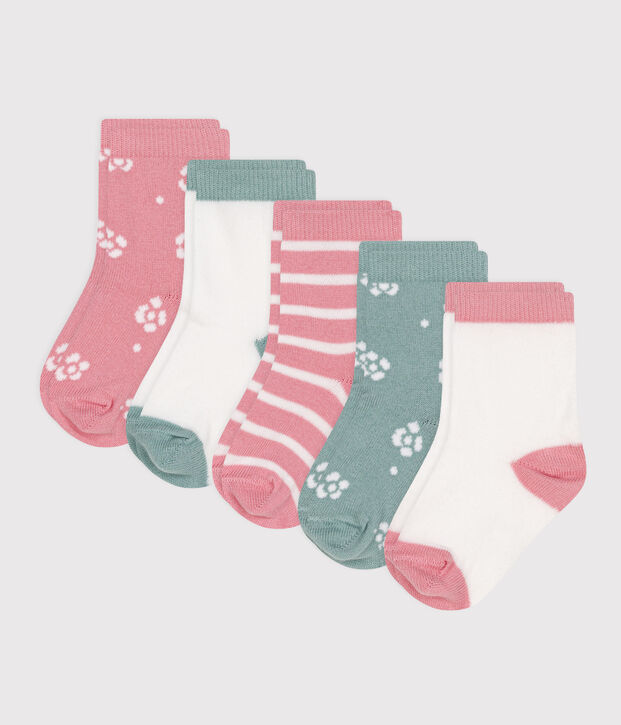Pairs of baby girls' flower-patterned cotton socks - 5-Pack multicolor