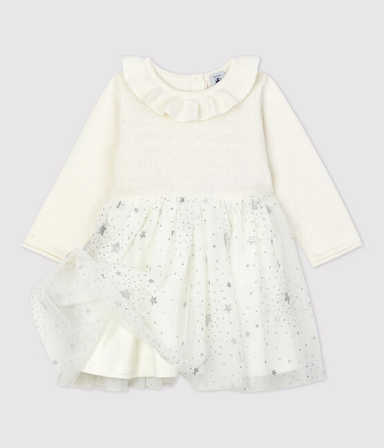 Babies' Knitted Dress MARSHMALLOW white/ARGENT grey