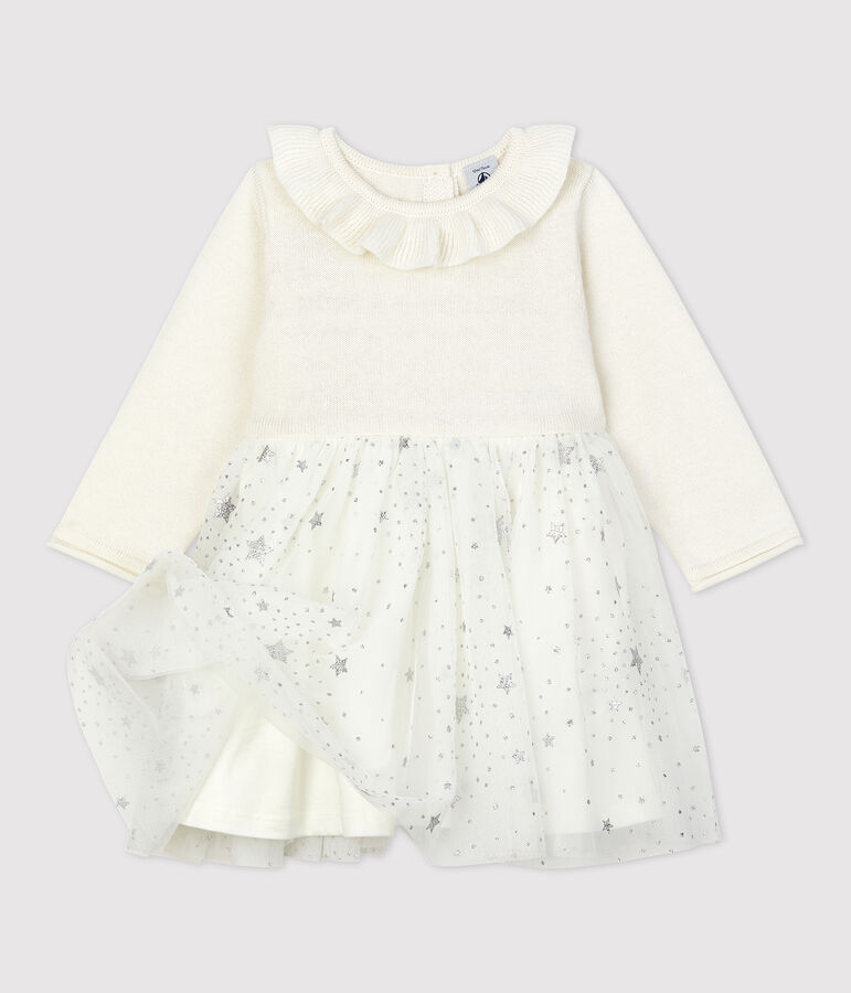 Babies' Knitted Dress white/grey