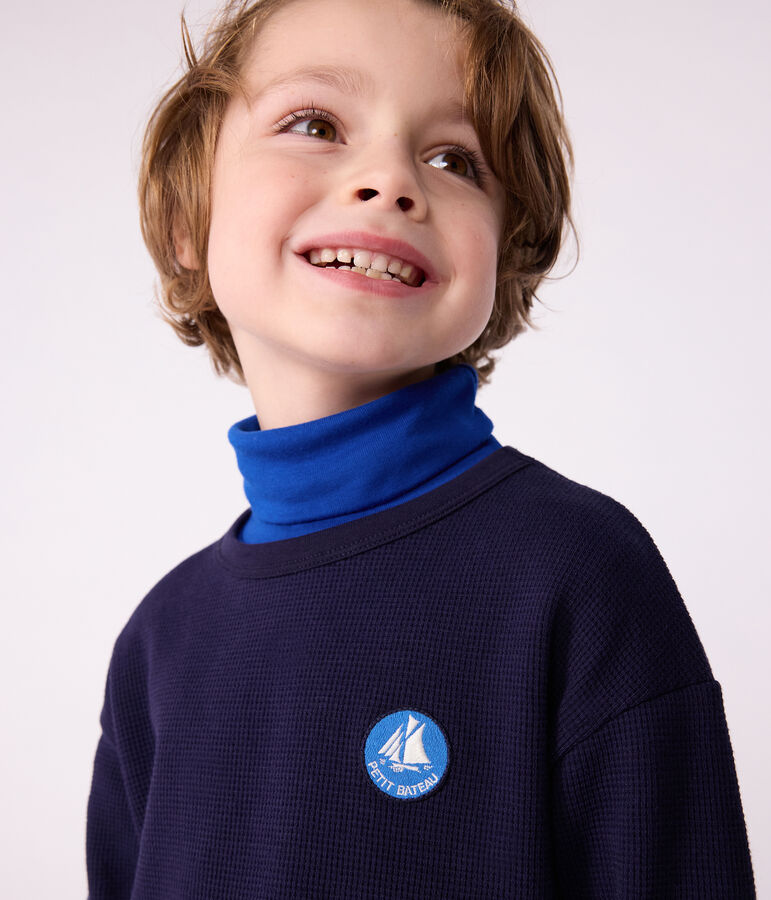 Children's long-sleeved plain cotton T-shirt blue