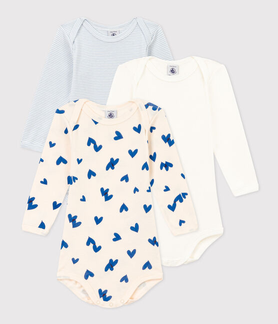 Babies' Blue Heart Patterned Long-Sleeved Cotton Bodysuits - 3-Pack variante 1
