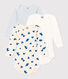 Babies' Blue Heart Patterned Long-Sleeved Cotton Bodysuits - 3-Pack