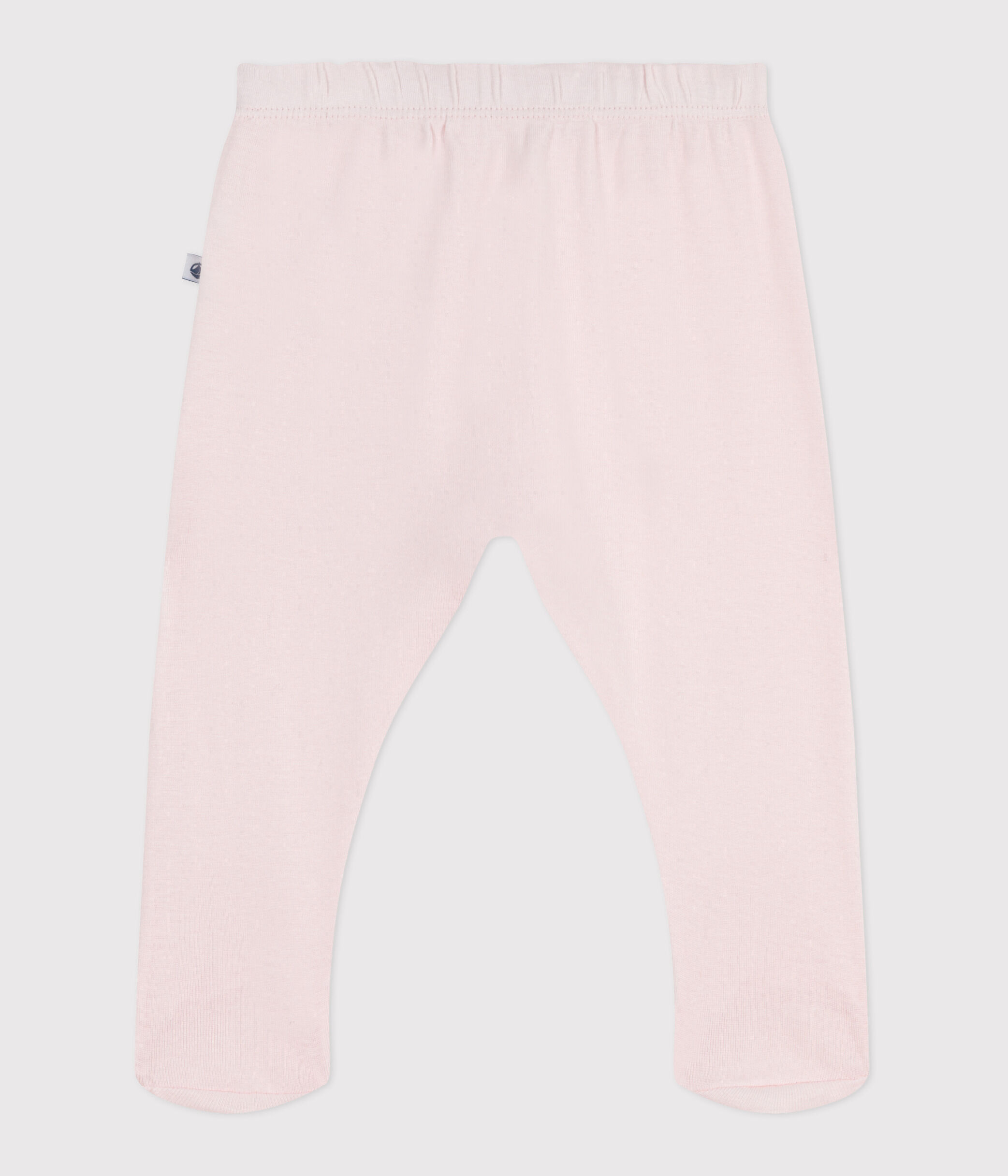 Newborn babies' plain cotton trousers with feet pink