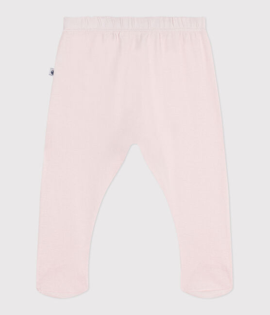 Newborn babies' plain cotton trousers with feet FLEUR pink