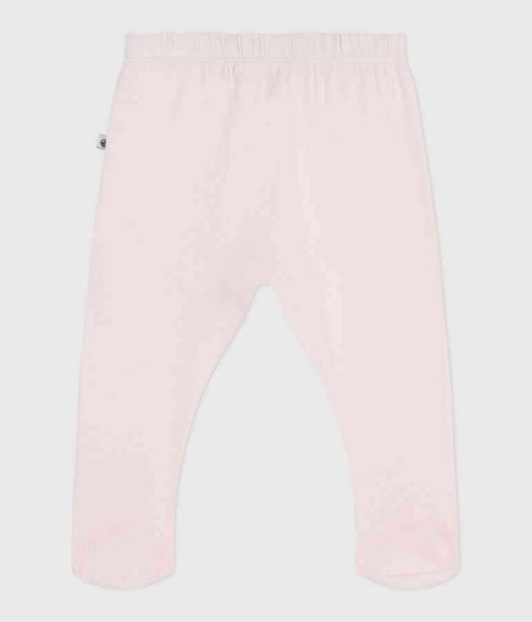 Newborn babies' plain cotton trousers with feet pink