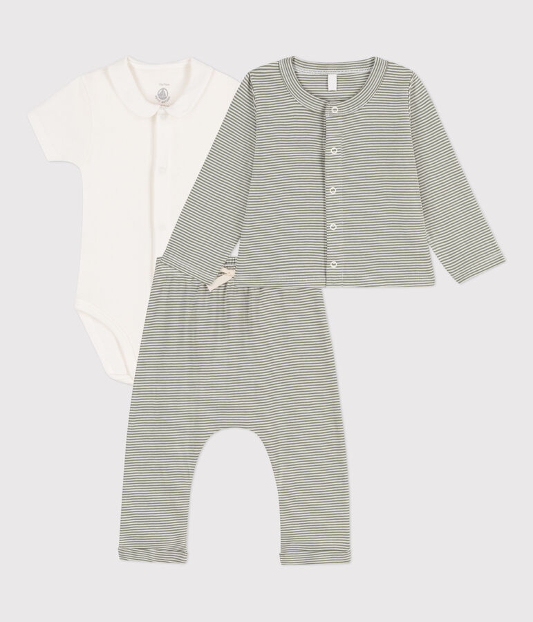 Babies' Pinstriped Cotton Outfit green/white