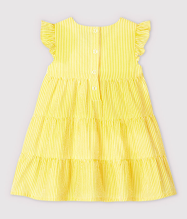 Baby Girls' Short-Sleeved Stripy Seersucker Dress yellow/white