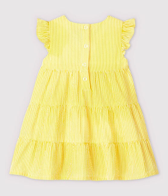 Baby Girls' Short-Sleeved Stripy Seersucker Dress SHINE yellow/MARSHMALLOW white