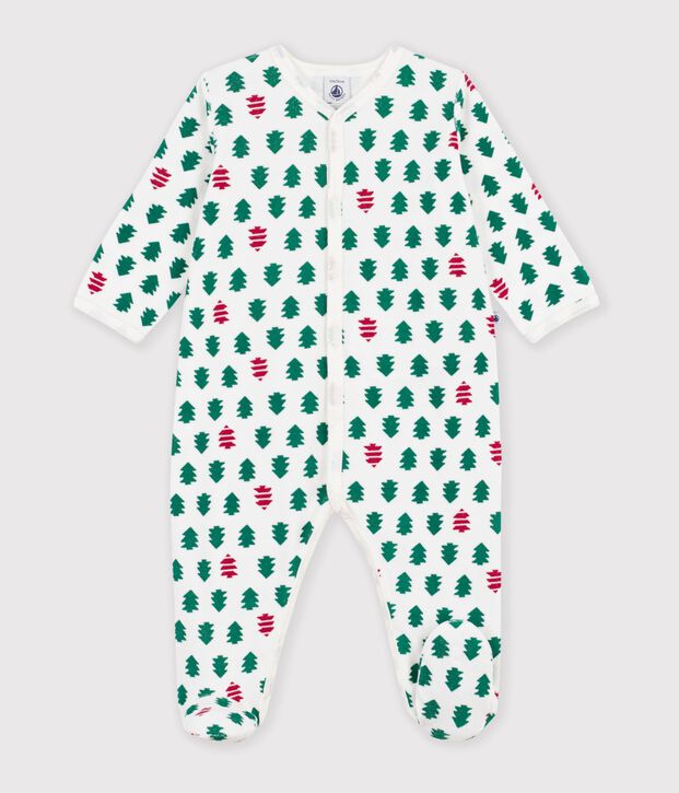 Babies' fir tree design velour pyjama suit white/multicolor