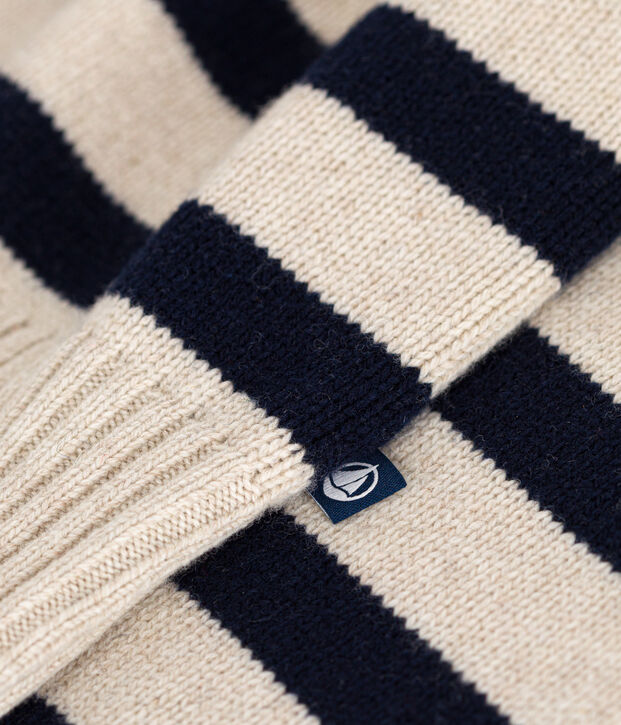 Women's wool and cotton jumper Ecru/blue