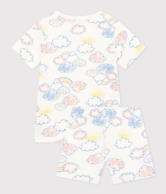 Children's Short Cotton Rainbow Print Pyjamas MARSHMALLOW white/MULTICO white