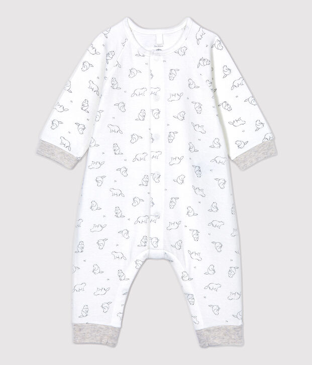 Babies' Marmot Patterned Organic Cotton Jumpsuit white/grey