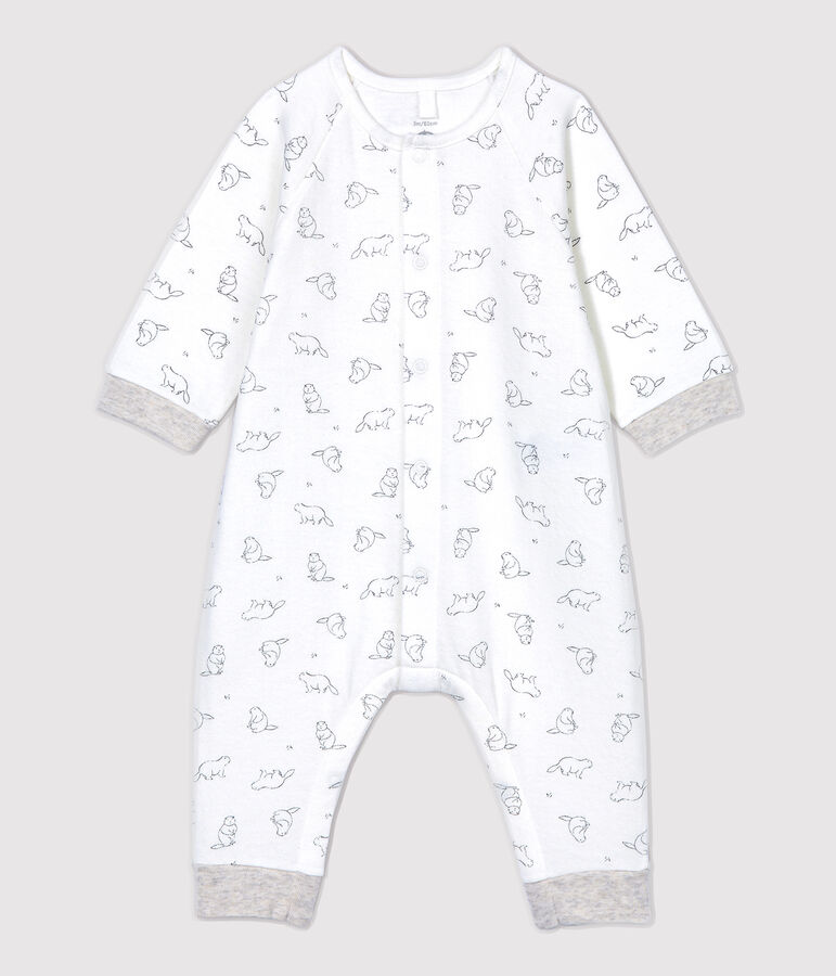 Babies' Marmot Patterned Organic Cotton Jumpsuit white/grey