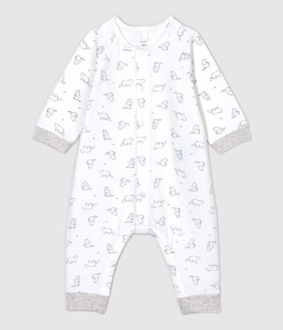 Babies' Marmot Patterned Organic Cotton Jumpsuit MARSHMALLOW white/GRIS grey