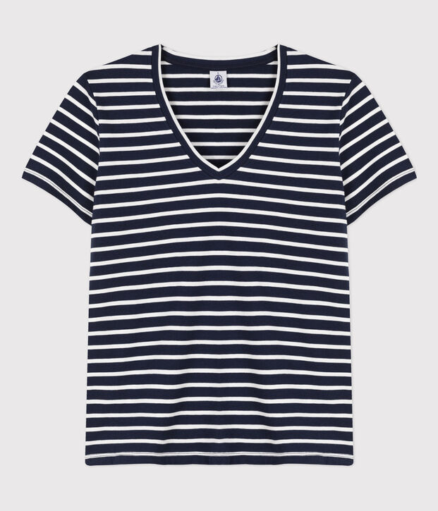 Women's Classic V-Neck Cotton T-Shirt blue/white