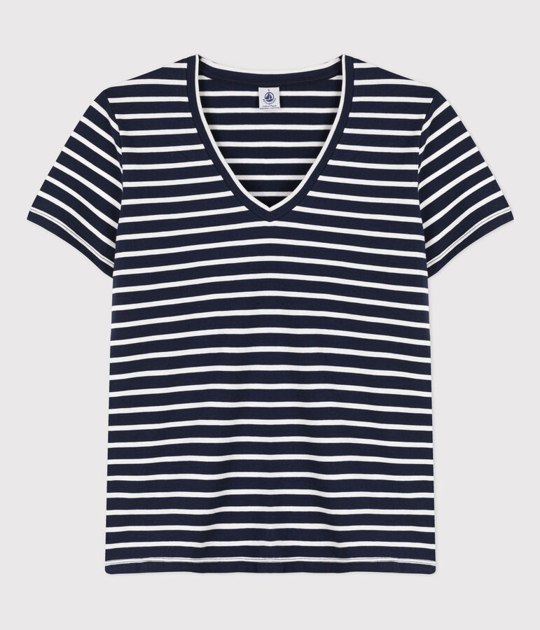 Women's Classic V-Neck Cotton T-Shirt blue/white