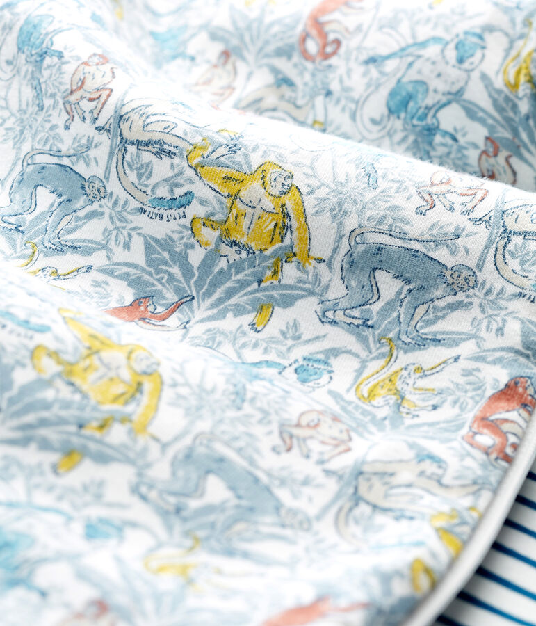 Baby Boys' Reversible Sleeping Bag in Cotton MARSHMALLOW white/CONTES blue