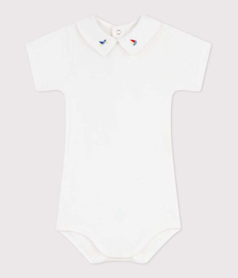 Babies' plain cotton body with an embroidered collar white